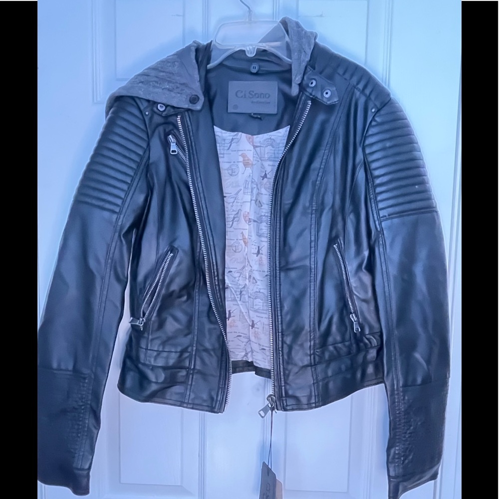 Black animal safe motorcycle leather jacket